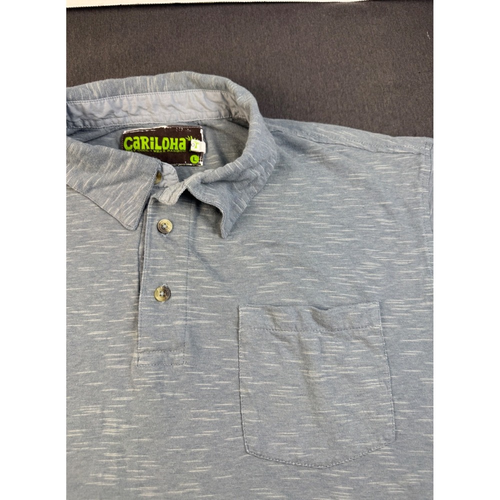 Cariloha Mens Polo Shirt Large Blue‎ Short Sleeve Button Up Bamboo Blend Casual